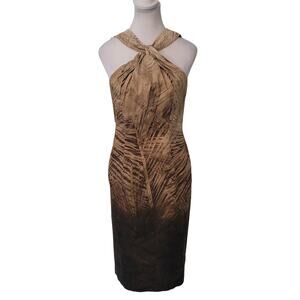 Les Copains Size EST M Sleeveless Twist Halter Top Pencil Dress Brown Ombre